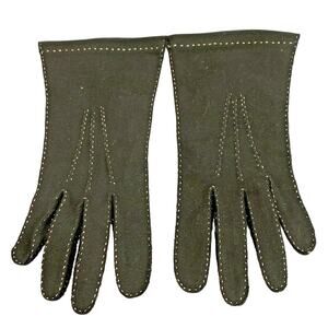 Vintage mid century black fabric driving gloves white top stitch classic chic 6